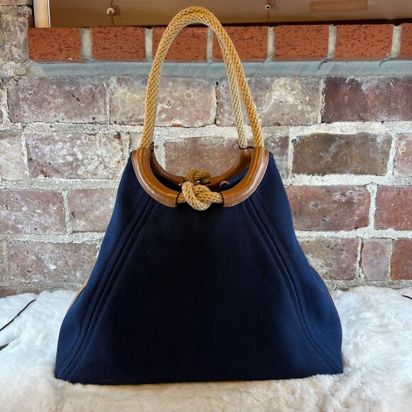 Michael Kors Isla Ring Canvas Shoulder Tote Bag Admiral Blue Purse - Picture 5 of 11